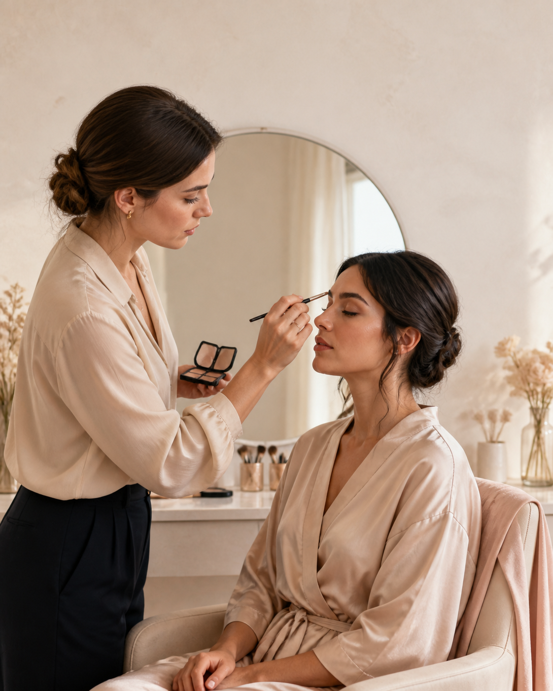 Geste de maquillage dans une scène événementielle originale